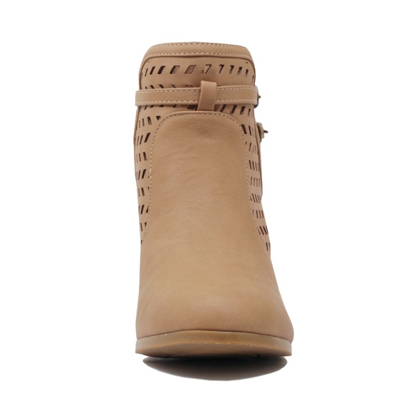 Tan Cutout Buckle Chunky Heel Bootie Boot Glenda-1 - Picture 2 of 5